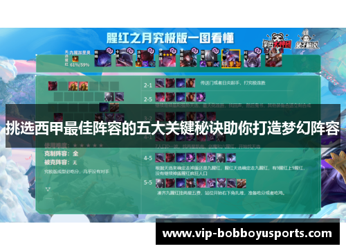 挑选西甲最佳阵容的五大关键秘诀助你打造梦幻阵容